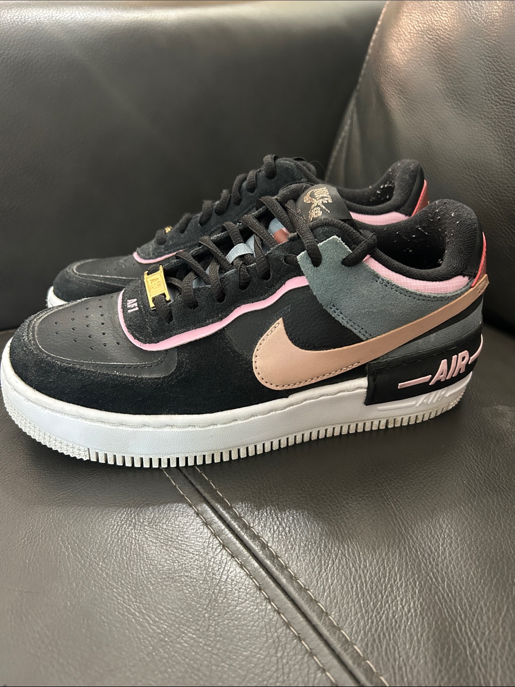 Nike Women’s Air Force 1 Shadow Black Pink Taupe Accent Sneakers